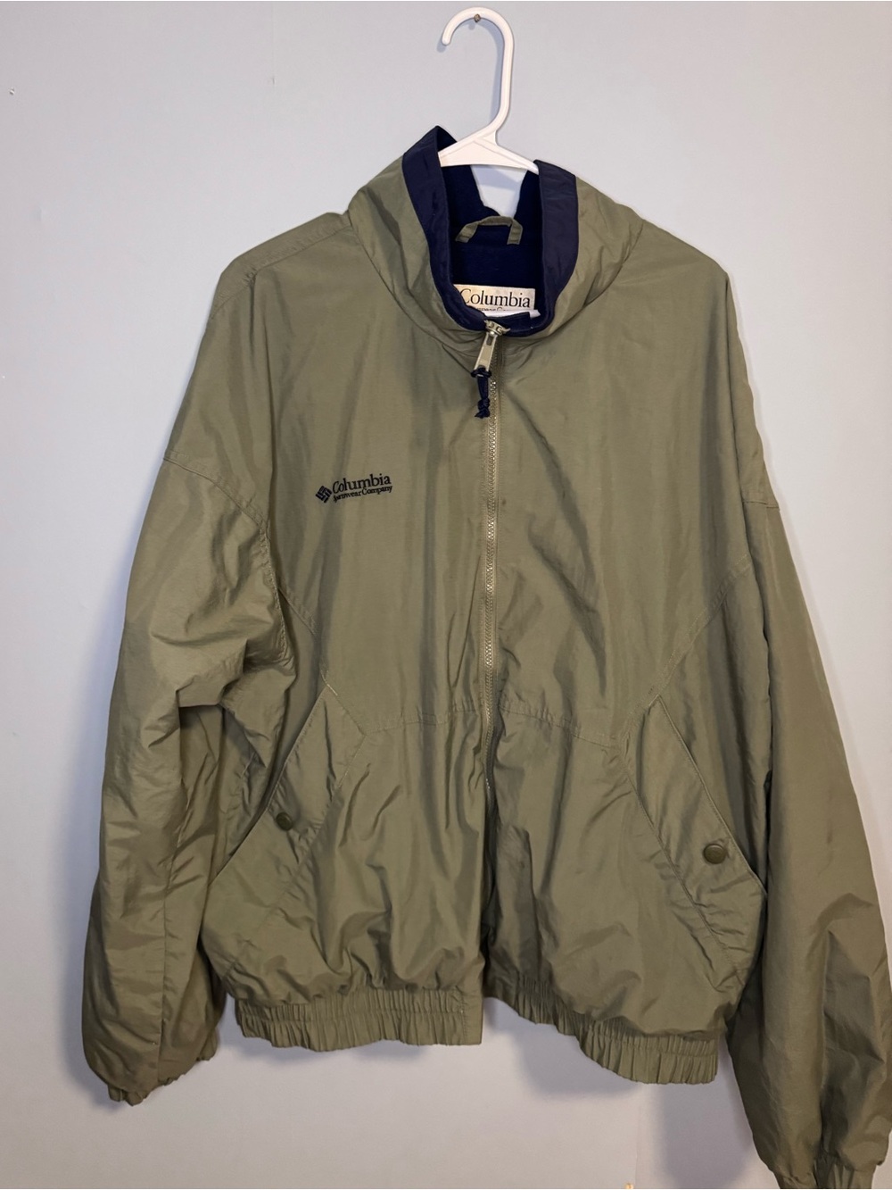 Vintage Columbia Sportswear Jacket Mens XL Olive Green Full Zip Windbreaker Made
